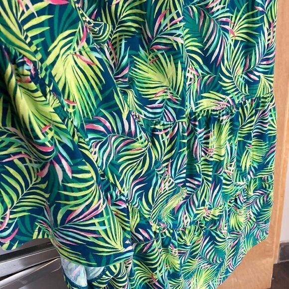 Land’s End Dress Short sleeve tiered dress Baltic teal palm knit pockets Med T - Picture 10 of 14